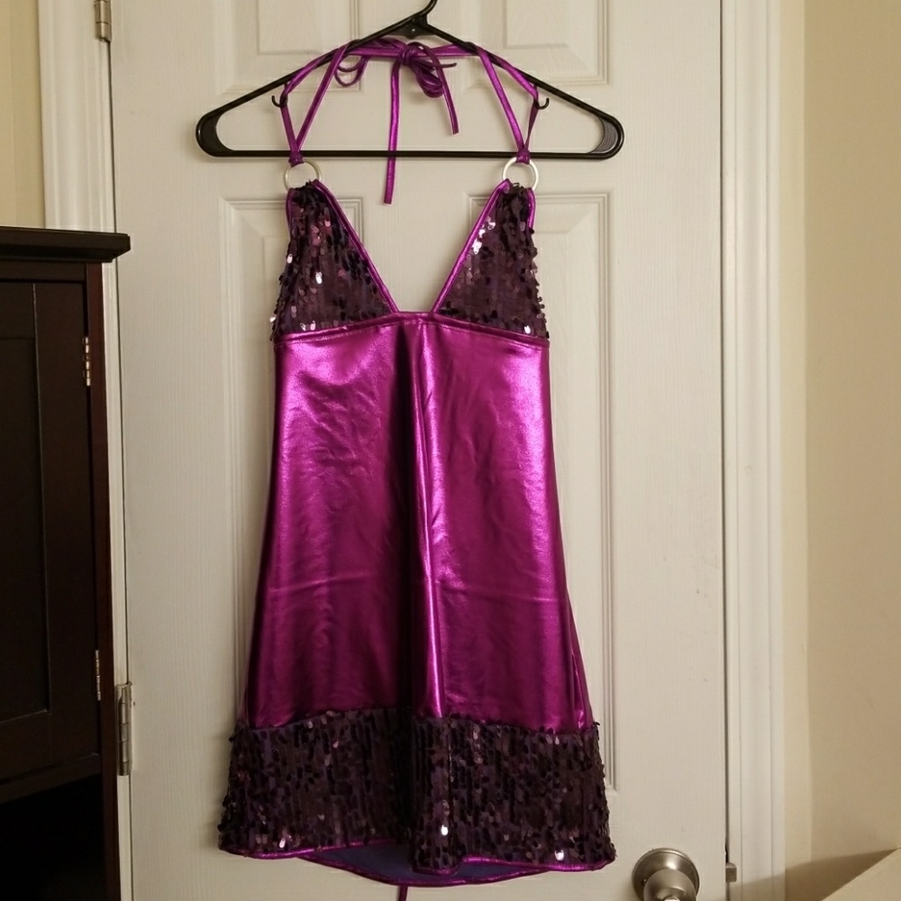 Metallic sequin lace up mini dress